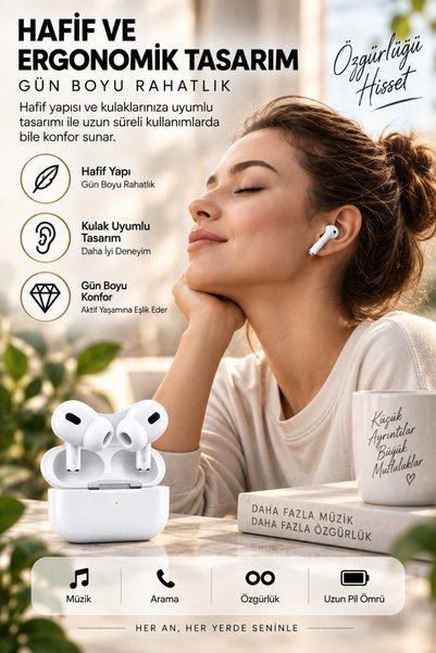 Happy Owl Kablosuz Bluetooth Kulaklık TWS Bluetooth 5.3 Dokunmatik Mikrofonlu Şarj Kutulu Kulak İçi Kulaklık İp Hediyeli