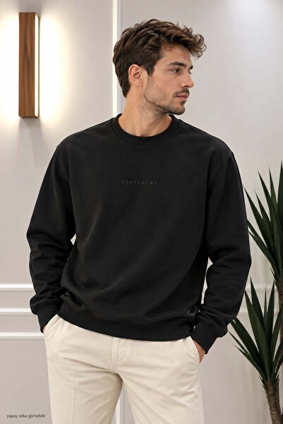 ModaPlaza Men's Crew Neck Front Printed Long Sleeve Pique Sweatshirt 4011