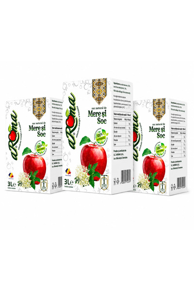 Aroma Pachet 3 cutii suc de mere si soc, presat la rece, fara zahar adaugat, ...