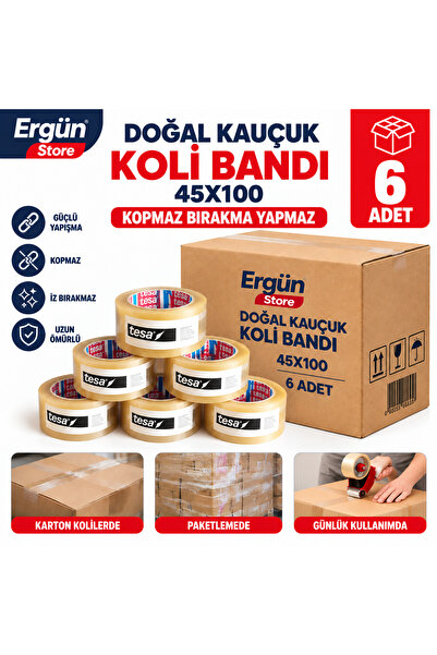 Ergün Store Koli Bandı 45x100 Doğal Kauçuk Kopma Ve Bırakma Yapmaz (6 Adet)