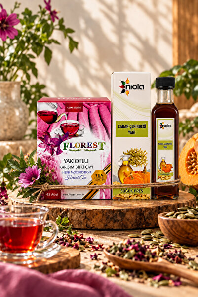 Yakıotlu Karışım Bitki Çayı 90 g + Niola Soğuk Sıkım Kabak Çekirdeği Yağı 250 ml Set