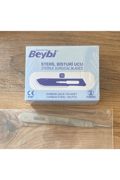 Beybi BİSTÜRİ OPERASYON UCU NO:10 (100 ADET)+SAPI:3 (STERİL) PASLANMAZ ÇELİK