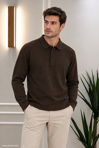 ModaPlaza Men's Polo Collar Buttoned Sweater