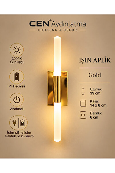 ZEYNEP RANA CEN Aydınlatma Işın Pilli Aplik ve Elektrikli Aplik Anahtarlı 300...