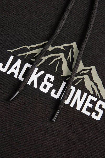 Jack & Jones Erkek Gögüs Baskili Regular Fit Kapüsonlu Sweatshirt - Roche