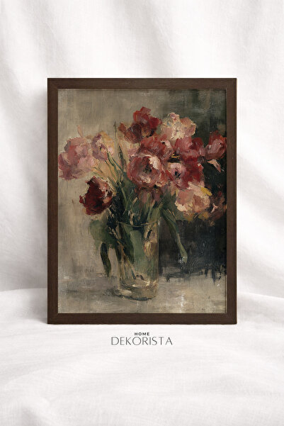 HOME DEKORİSTA Vintage çerçeveli CAMSIZ çiçekli tablo, poster, sanatsal baskı...