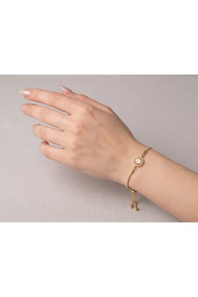 xRanya Gold Plated Baguette Stone Ring Detailed Elevator-Style Women's Bracelet