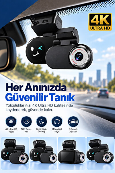 mobixom CK01 4K Ultra HD Wi‑Fi Araç Kamerası | G‑Sensör, ADAS ve Gece Görüşü