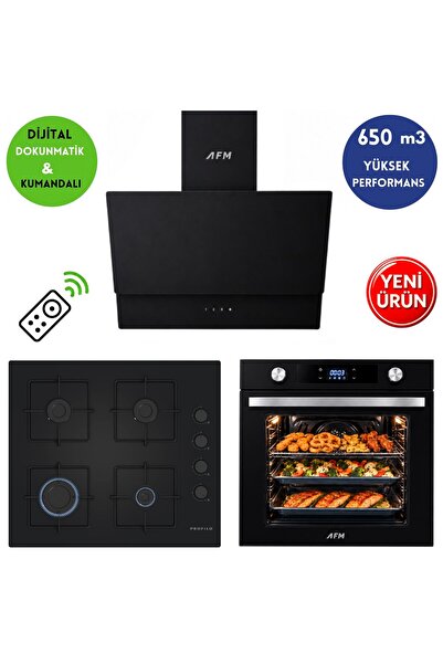 Profilo & AFM marka PA-02 Dijital Turbo 3'lü Cam Siyah Ankastre Set ( Fırın+O...