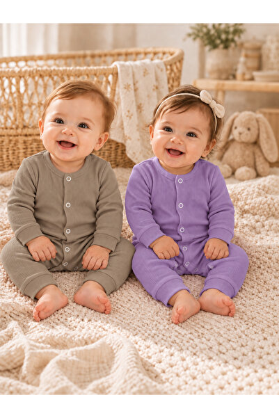 Mai Perla Unisex Organik Pamuklu Çıtçıtlı Raporlu 2’li Bebek Tulum Seti 0-3 Ay