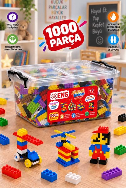 ENS Funny Blocks 1000 Pieces Colorful Educational Building Toy – with Storage...