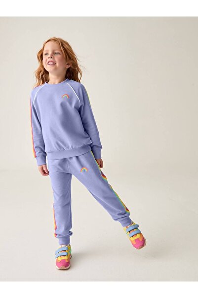 Karaniko Kids Girl's Rainbow Embroidery Detailed Striped Lilac 3 Thread Top a...
