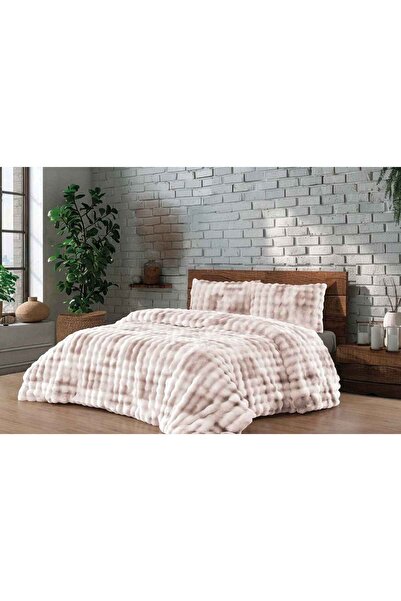 Merinos Diamond 3 Parça Bubble Kürk Comforter Set Duman Bej