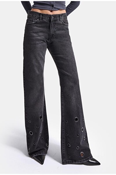 it's basic Kadın Koyu Füme 2w6-1 Flare Fit Özel Tasarım Denim Jean