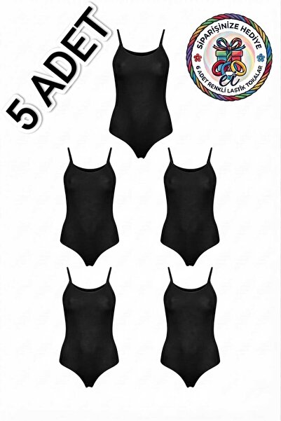 Seher Yıldızı Women's 5-Pack Cotton Lycra Hooked Bodysuit with Rope Straps - ...