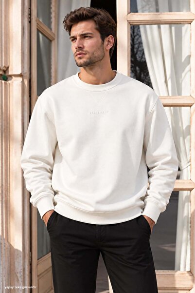 ModaPlaza Men's Crew Neck Front Printed Long Sleeve Pique Sweatshirt 4011