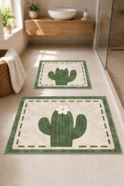 DEKOMOD Decorative Digital Printed Set of 2 Bath Mat Non-Slip Base Toilet Set