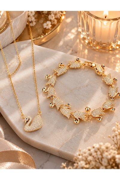 shop GOLD KUĞU KOLYE İLE KUĞU BİLEKLİK SETİ ÇELİK