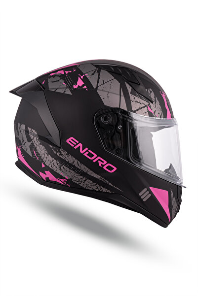 ENDRO Thunderbolt Mat Pembe - Siyah - Antrasit Kask