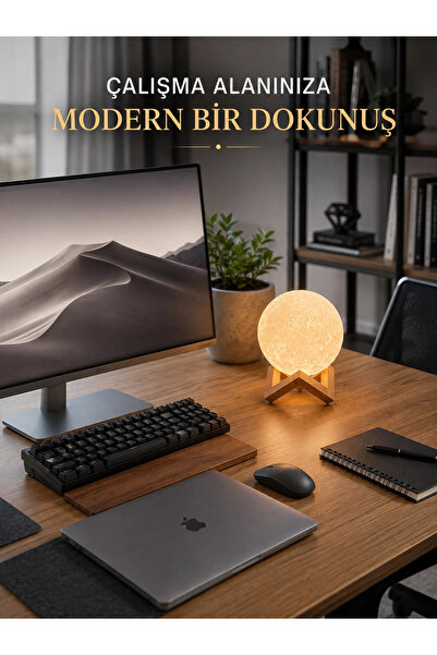 Tekno Gerçekçi Ay Dokulu Dekoratif Gece Lambası USB Şarjlı Ay Işığı