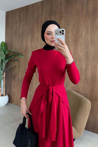 Şule Giyim Meylin Shawl Detail Dress Red