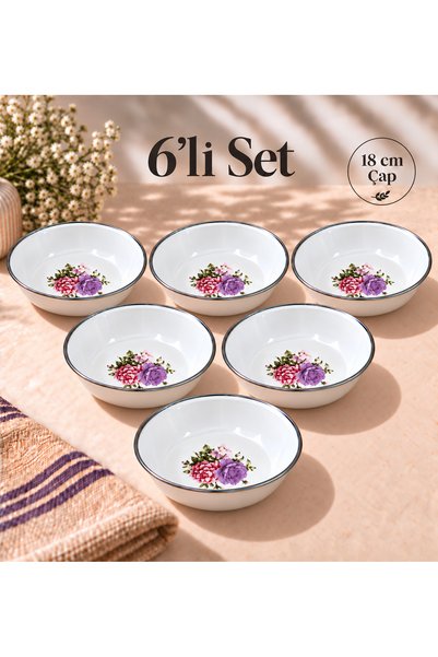 Zarif İnci Emaye Muhallebi Tabak Desenli 18 Cm Yemek Kahvaltı Tabak Salata Ma...