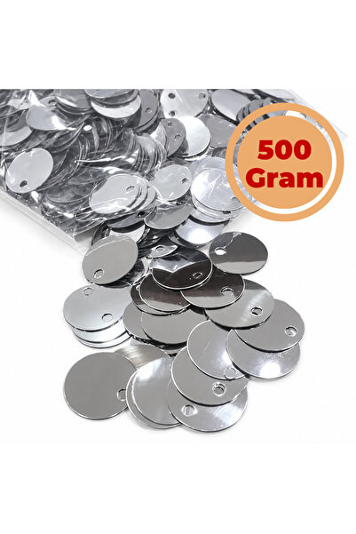 Renk İthalat Plastik Payet Gümüş Pul 20 mm 500 gr Delikli Güpür Takı Süsleme ...