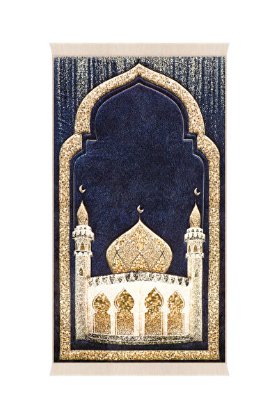 Bursa İpek Navy Blue Sponge Velvet Prayer Rug