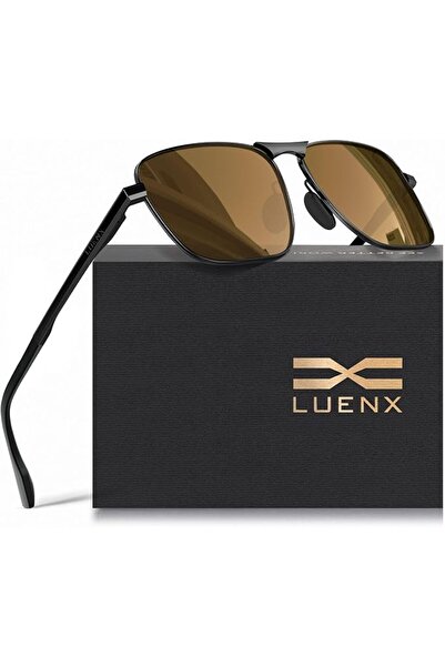 GENERAL نظارات شمسية مستطيلة الشكل من LUENX للرجال، نظارات طيار مستقطبة بتصمي...