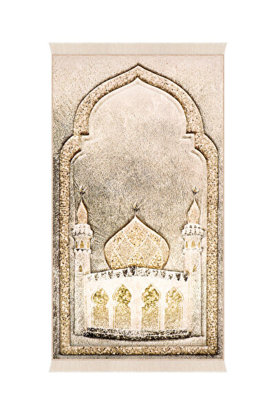 Bursa İpek Beige Sponge Velvet Prayer Rug