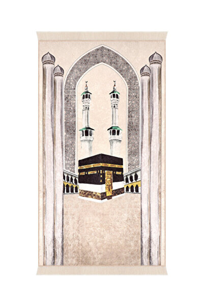 Bursa İpek Beige Sponge Velvet Prayer Rug