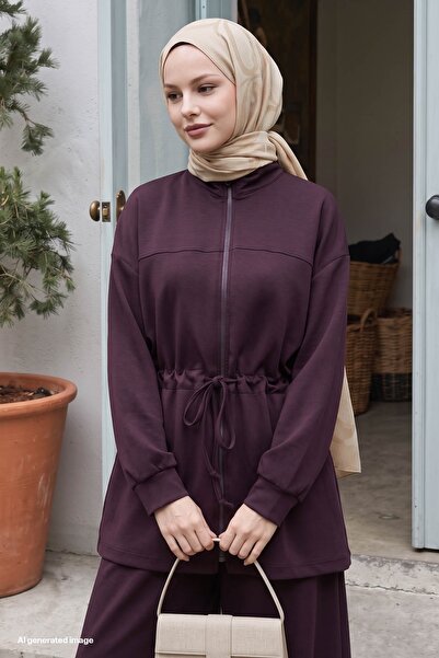 InStyle Set din modal prune cu fermoar și talie ajustabilă