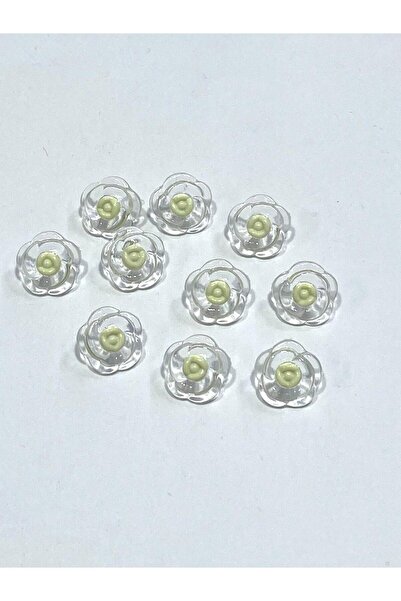 karantuhafiye Baby Button / Transparent Flower Model / 10 Pieces / Pale Green