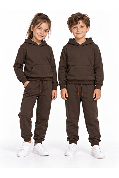 rony pony kids Unisex Girls Boys Brown 2 Threaded Hooded Kangaroo Pocket Trac...