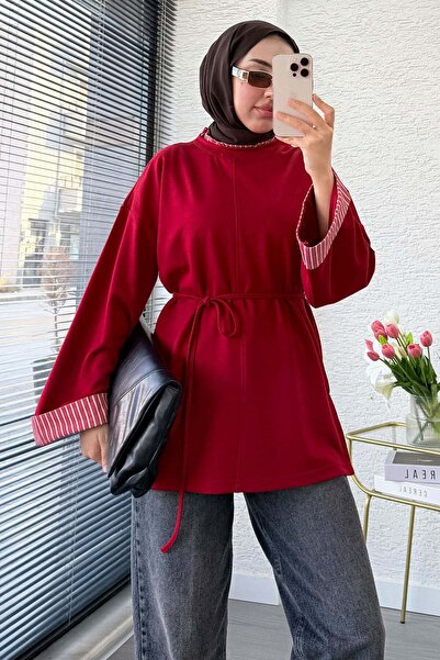 MELEK ARAZ Premium Yandan Yırtmaçlı Belden Bağlamalı Bluz - Kırmızı