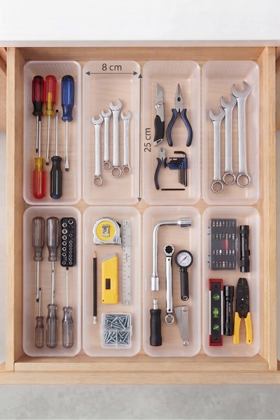 İndecor Houseware 8'li Modüler Kaşıklık Seti - Mutfak Çekmece Düzenleyici - Tamir Aletleri Düzenleyicisi - Makyaj ve Takı Organizeri Düzenleyicisi Çekmece İçi Organizer