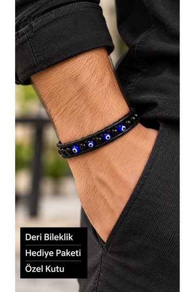 HER ŞEY NOTA www.herseynota.com سوار Eldevor Azurewatch من الجلد الأسود للرجا...