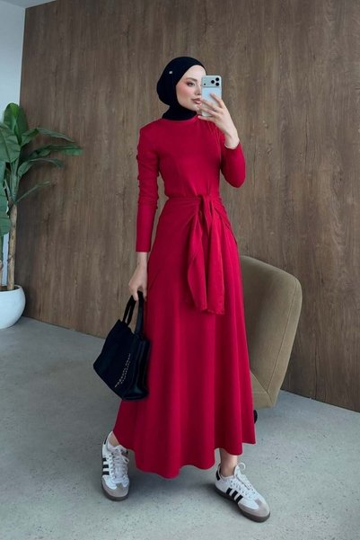 Şule Giyim Meylin Shawl Detail Dress Red