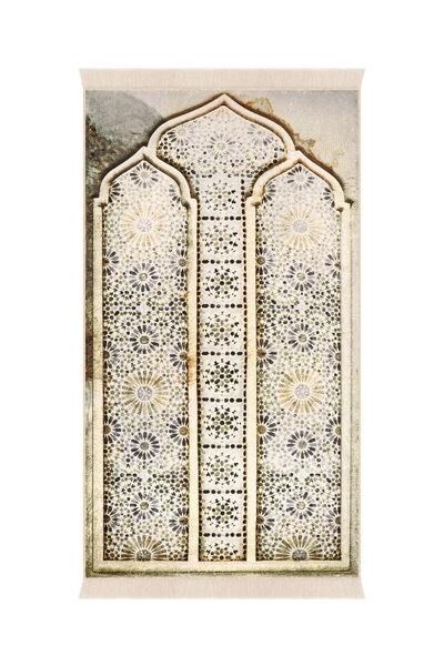 Bursa İpek Beige Sponge Velvet Prayer Rug