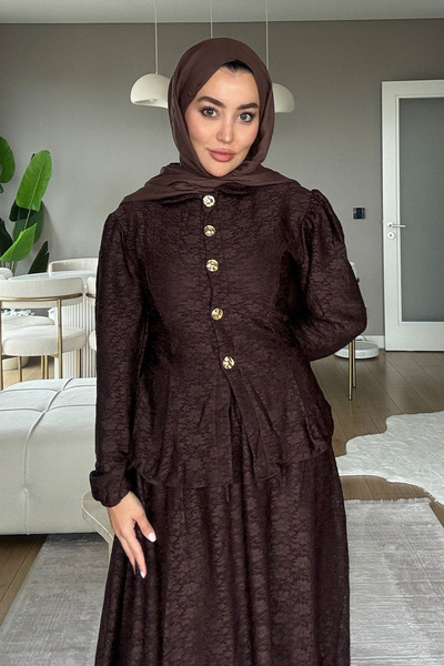 Hatun Atila Gold Düğmeli Kemerli İçi Astarlı Dışı Dantel Ceket Ve Etek İkili ...