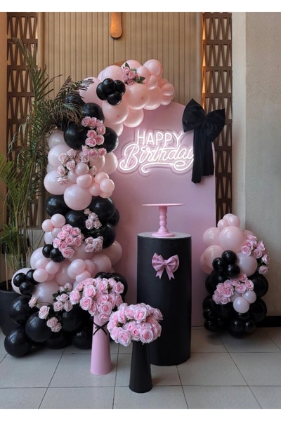 Çemrek Süs Parti Pale Pink Pink Black Balloon Chain Set of 100