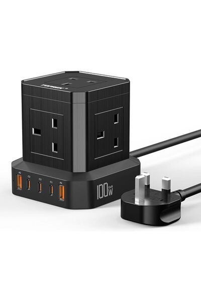 TOPREK كابل تمديد للشحن السريع بقوة 65 واط مع منافذ USB، يدعم الشحن السريع ال...
