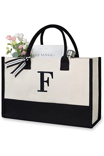 TOPDesign Personalized Initial Canvas Beach Bag, Monogrammed Gift Tote Bag fo...