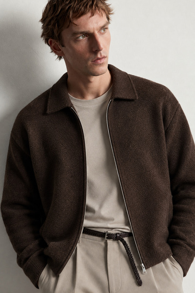 king brich Men's Oversize Double Zipper Knitwear Jacket