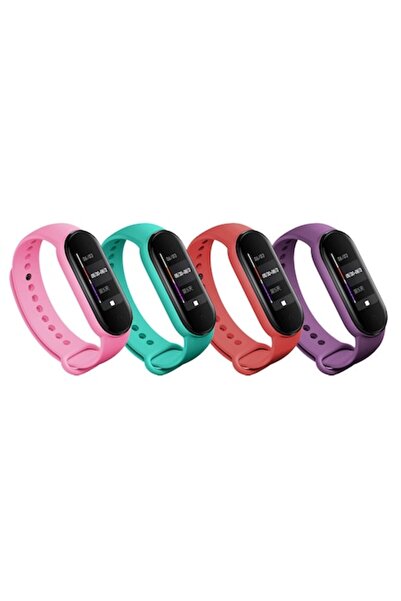 OEM Set of 4 silicone straps for Xiaomi Mi Band 5 smart bracelet, pink, purpl...