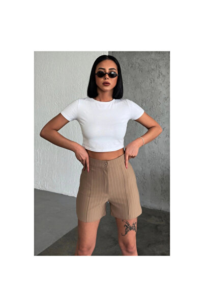 Generic Brand High-Waisted Crepe Stretchy Striped Shorts That Offer Both Eleg...