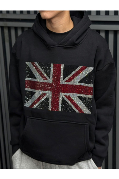 m.baba Unisex Yeni Kapüşonlu Taşlı Oversize Sweatshirt