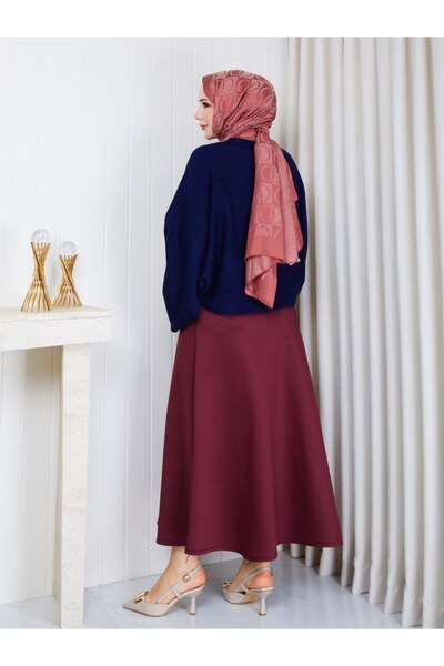 REMA BUTİK Women's Spanish Sleeved Terry Sweater - Puff Scuba Fabric A-Line Skirt Double Combination