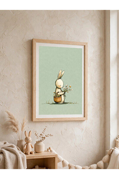 Genel Markalar Tavşanlı Çocuk Odası Tablosu Ahşap Çerçeveli 20x30 cm Bebek Od...