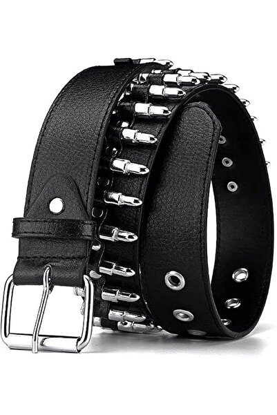 GENERAL Bullet Studded Belt, Punk Rivet Belt Black Leather Rock Belt with Sil...